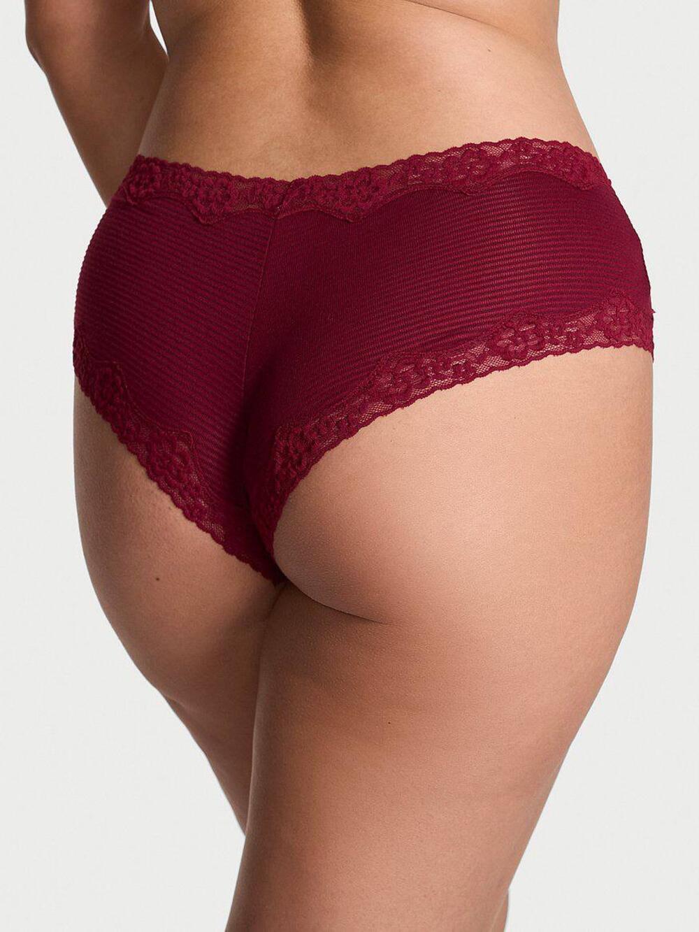 Cotton Lace-Waist Cheeky Panty Розмір M VS Sangria Red (92Q1)