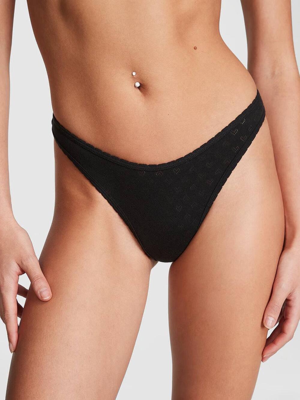 Cotton Thong Panty Розмір L Heart Pointelle | Pure Black Pointelle 2ZUO