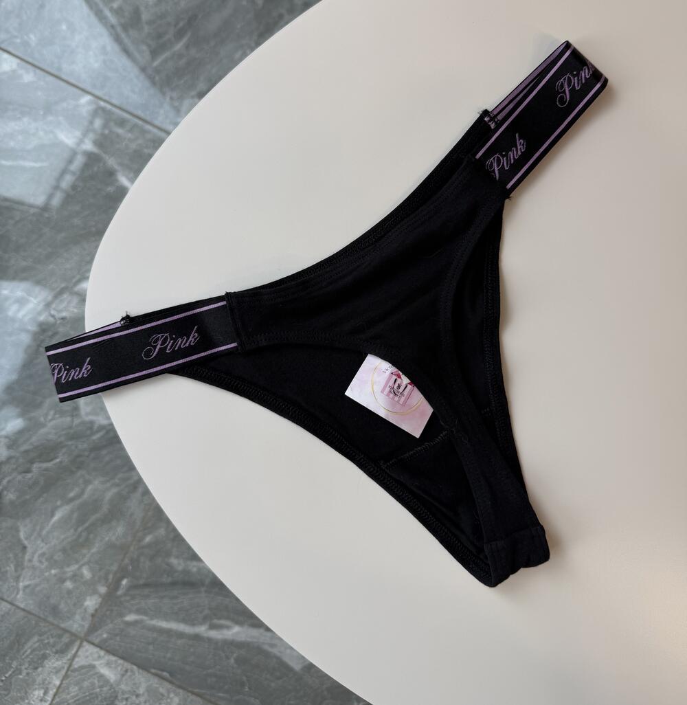 Logo PINK широке High-Leg Стрінги Розмір XS чорн