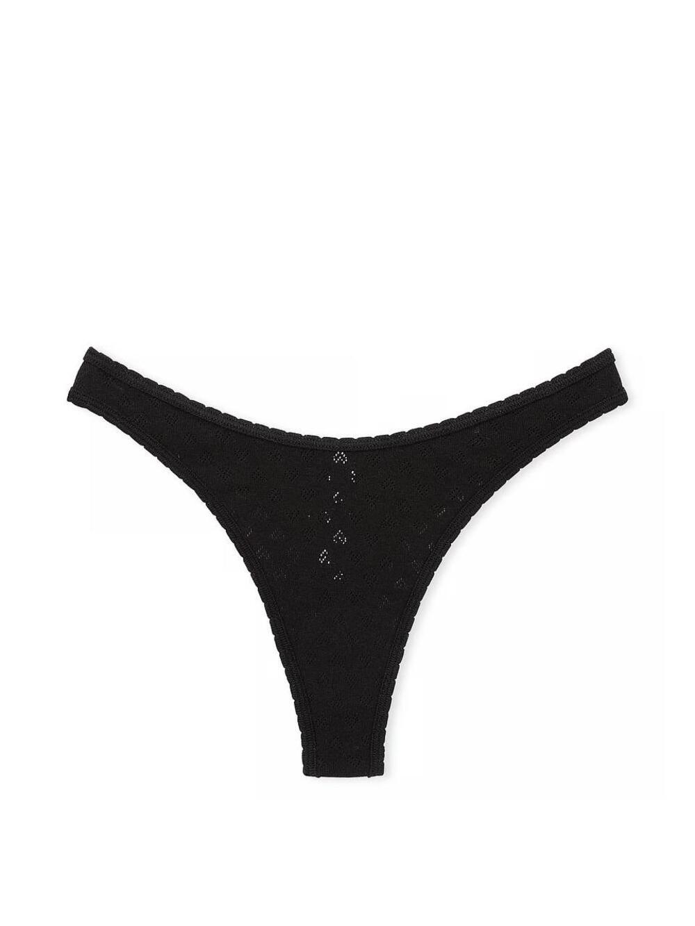 Cotton Thong Panty Розмір L Heart Pointelle | Pure Black Pointelle 2ZUO